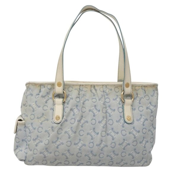 CELINE C Macadam Canvas Tote Bag Light Blue White gold Auth ar13244 - Picture 2 of 15